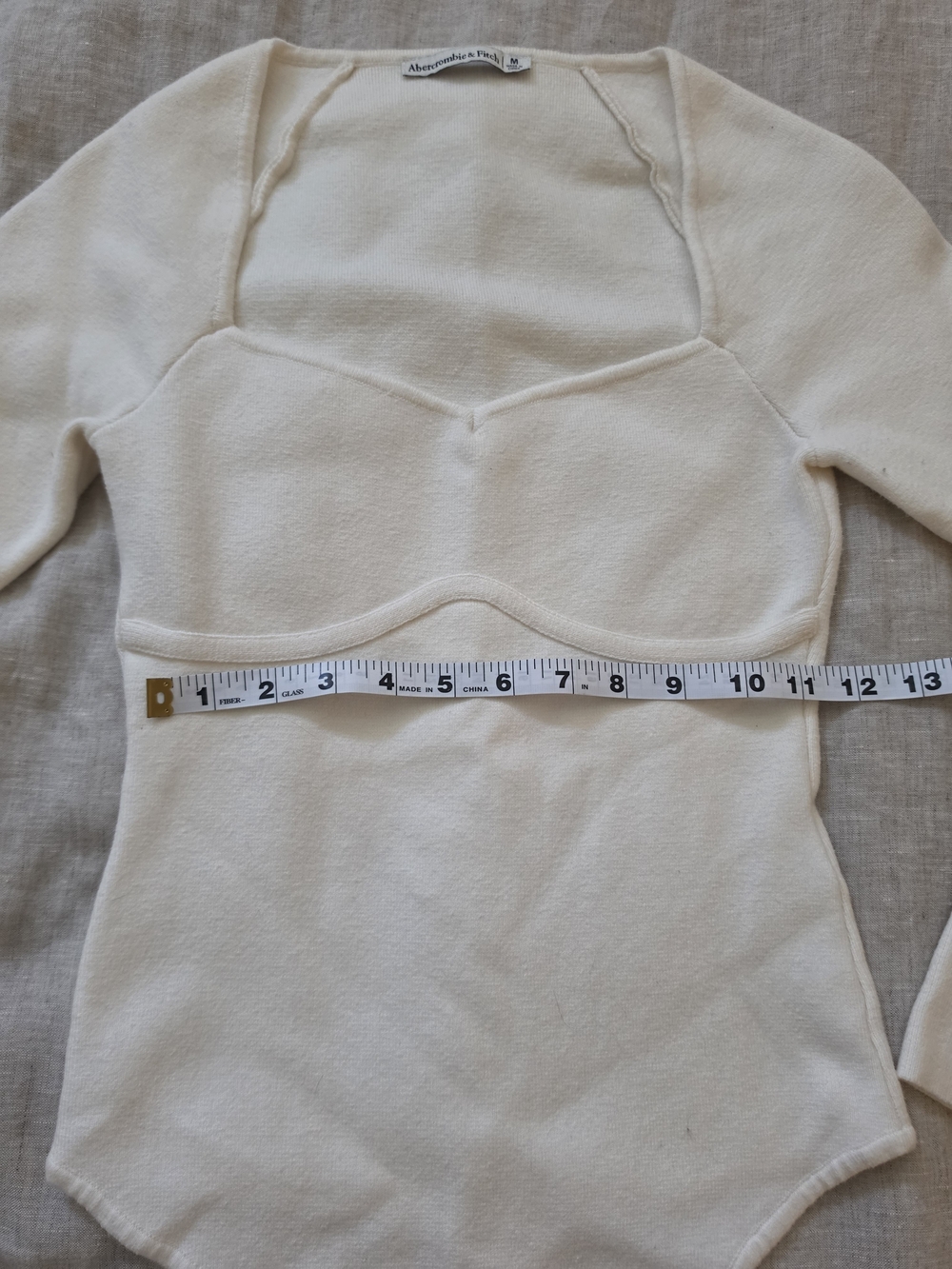 Abercrombie & Fitch Cream Long Sleeve Bodysuit